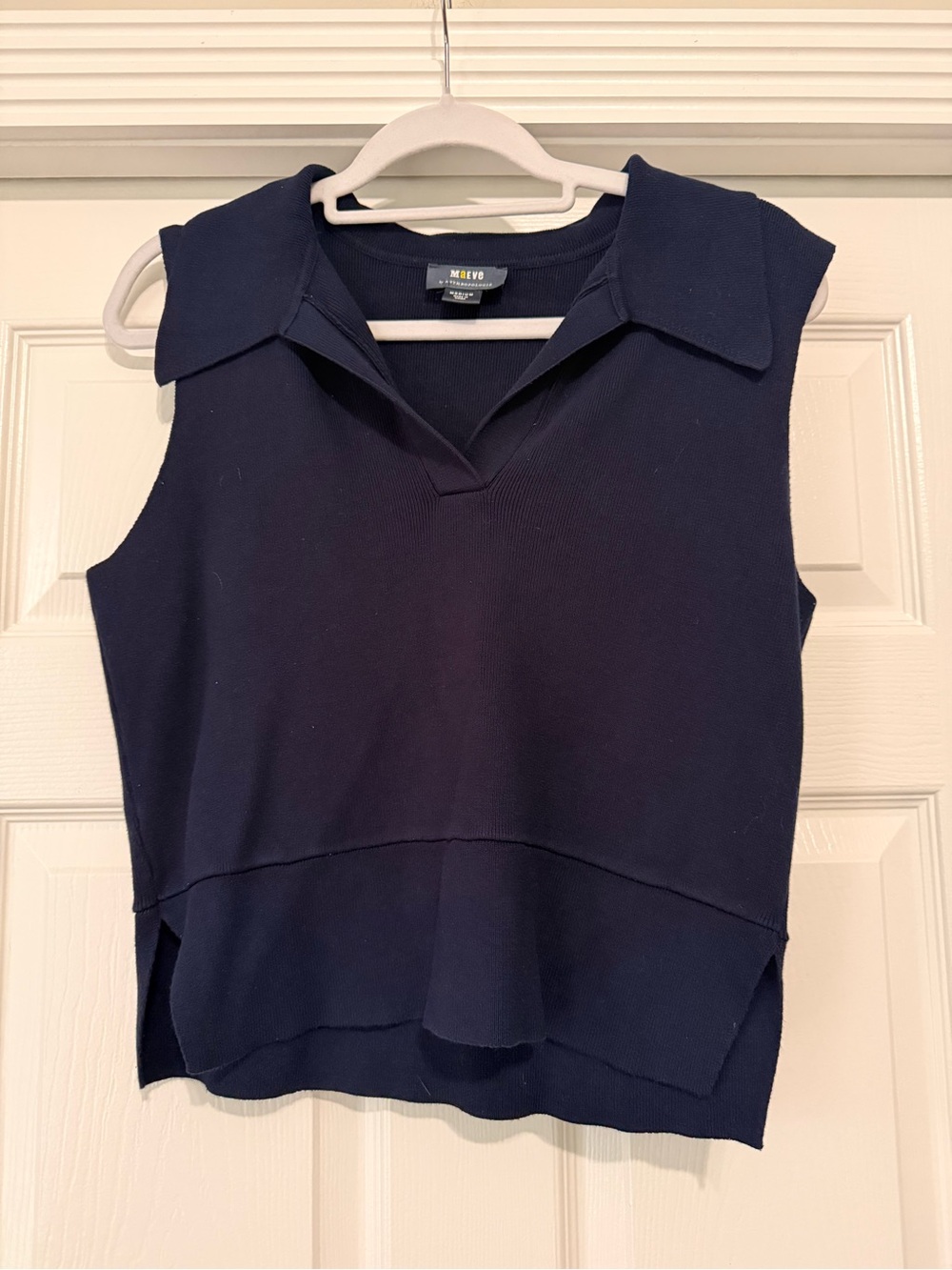 Anthropologie Navy Sleeveless Collared V-Neck Knit Shell